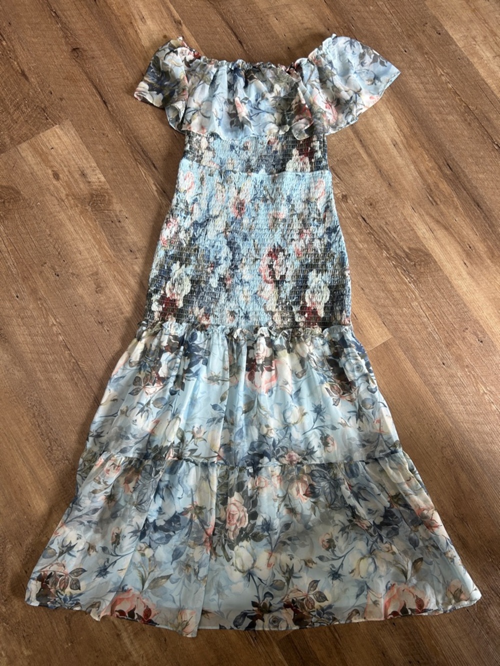 Baltic Born Light Blue Floral Off-Shoulder Maxi Dress